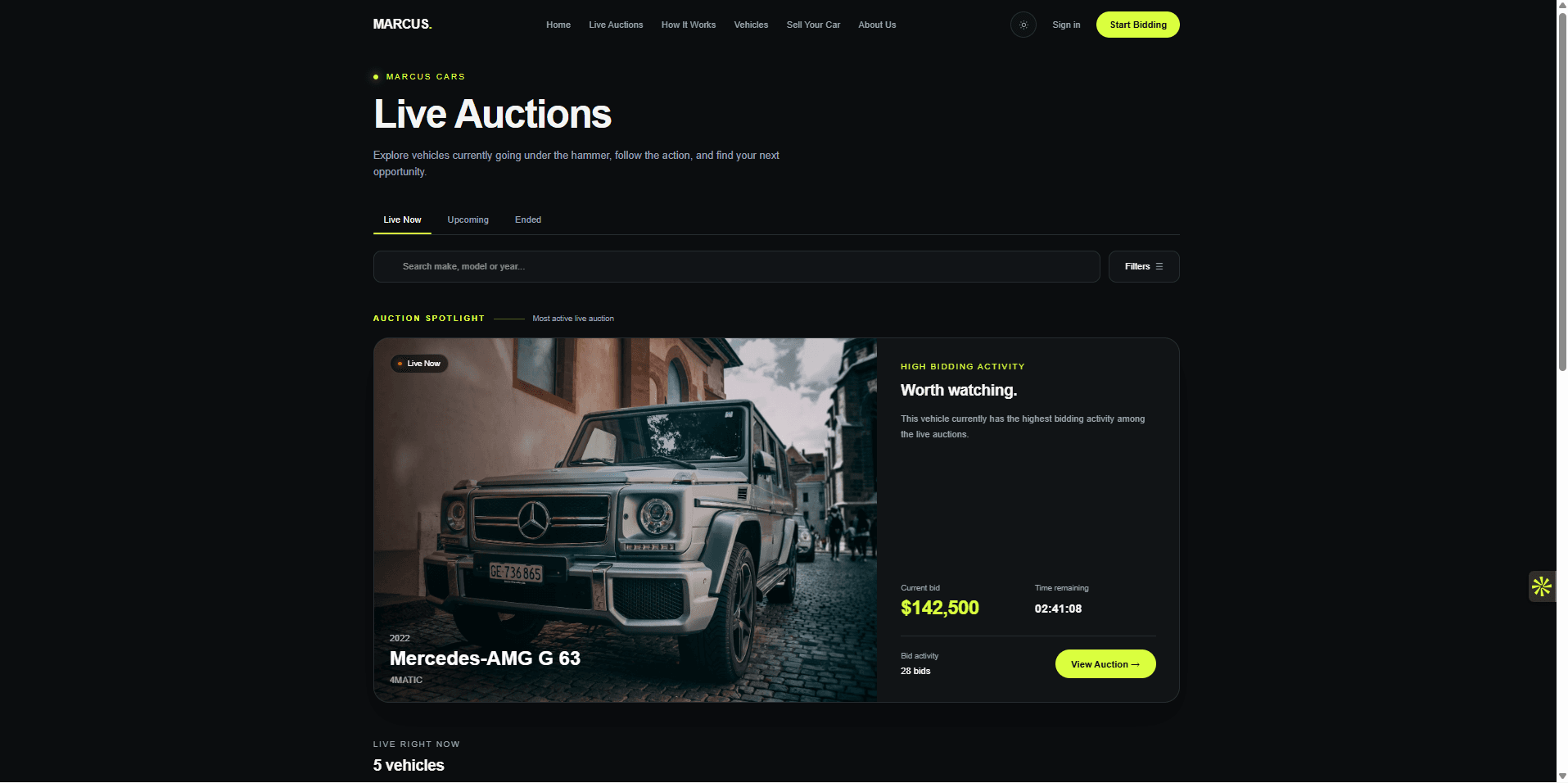 Marcus Cars primary live auction experience