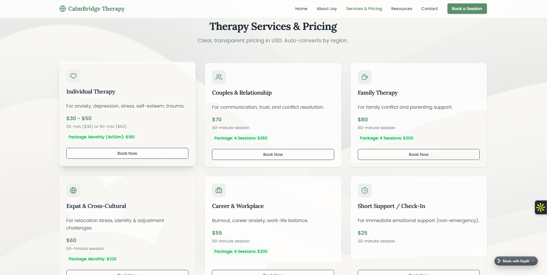 CALMBRIDGE THERAPY supporting interface
